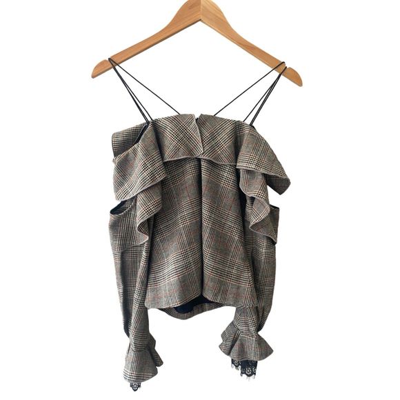 Self-Portrait Off‎ Shoulder Check Plaid Wool Top Womens Size US 2 UK 6 - Picture 4 of 12